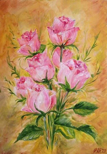 Peinture intitulée "Шёпот роз" par Valentina Khudyakova, Œuvre d'art originale, Gouache