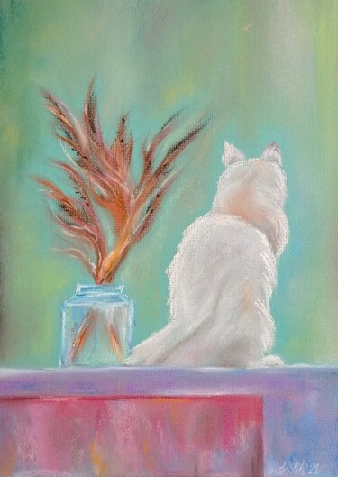 Peinture intitulée "Котик на окошке" par Valentina Khudyakova, Œuvre d'art originale, Pastel