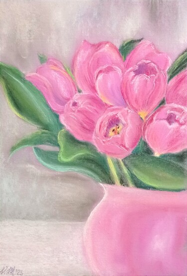 Картина под названием "Тюльпаны в вазе" - Valentina Khudyakova, Подлинное произведение искусства, Пастель
