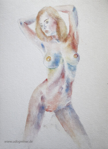 Painting titled "Akt Aq 22/7" by Udo Greiner, Original Artwork, Watercolor