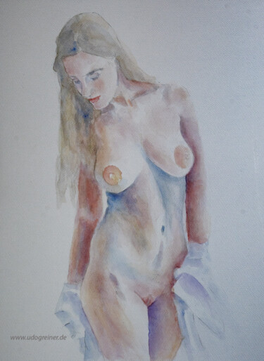Painting titled "Akt Aq 22/08" by Udo Greiner, Original Artwork, Watercolor