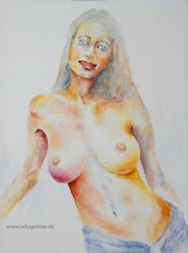 Malerei mit dem Titel "Aktportrait Aq 22/05" von Udo Greiner, Original-Kunstwerk, Aquarell