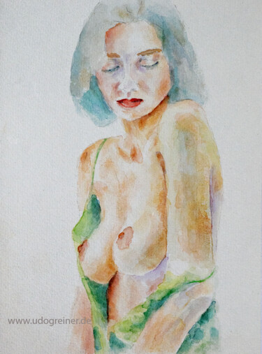 Pintura intitulada "Aktportrait Aq 22/06" por Udo Greiner, Obras de arte originais, Aquarela