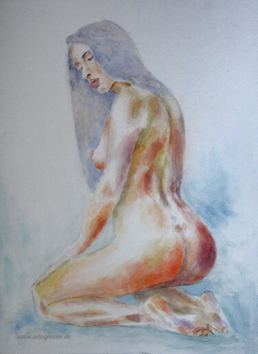 Painting titled "Akt Aq 22/09" by Udo Greiner, Original Artwork, Watercolor