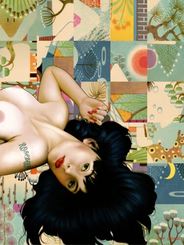 Digitale Kunst mit dem Titel "Rosebud Girl" von Udo P. Linke, Original-Kunstwerk, Öl
