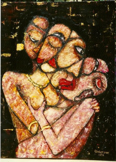 Pittura intitolato ""Ménage à trois"" da Serge Uebersax, Opera d'arte originale, Acrilico