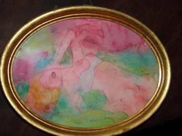 Painting titled ""Femme nue"" by Serge Uebersax, Original Artwork, Watercolor Mounted on Cardboard