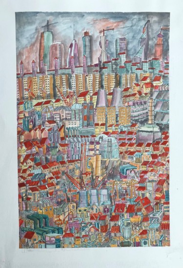 "kaotik şehir" başlıklı Resim Ufuk Savaş tarafından, Orijinal sanat, Mürekkep