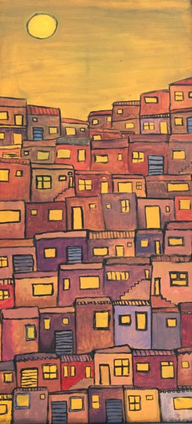 Drawing titled "renkli şehir" by Ufuk Savaş, Original Artwork, Acrylic