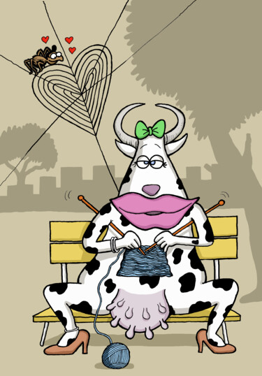 제목이 "spider and cow"인 디지털 아트 Ufuk Uyanik로, 원작, 2D 디지털 작업