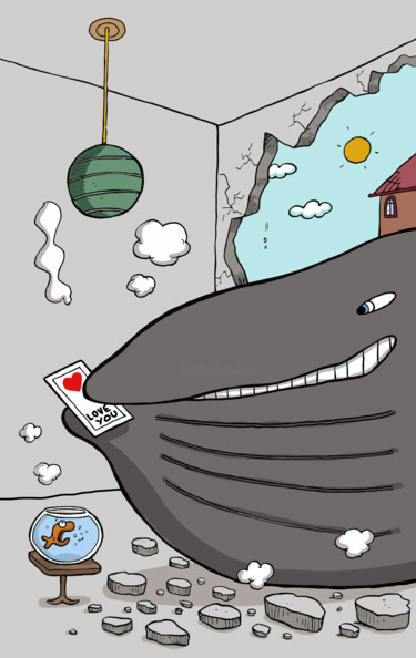 Digitale Kunst getiteld "whale and gold fish" door Ufuk Uyanik, Origineel Kunstwerk, 2D Digital Work