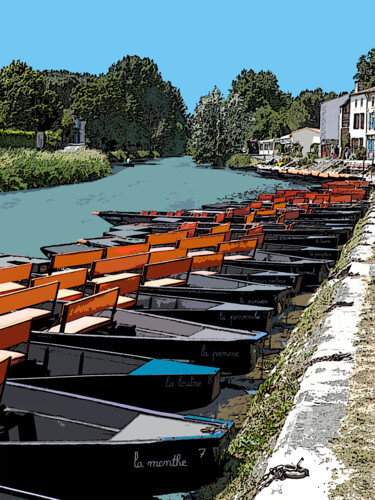 Arts numériques intitulée "Barques Venise verte" par Ugo, Œuvre d'art originale, Peinture numérique