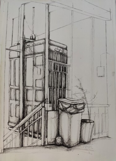 Rysunek zatytułowany „Elevator” autorstwa Uğur Ergül, Oryginalna praca, Atrament