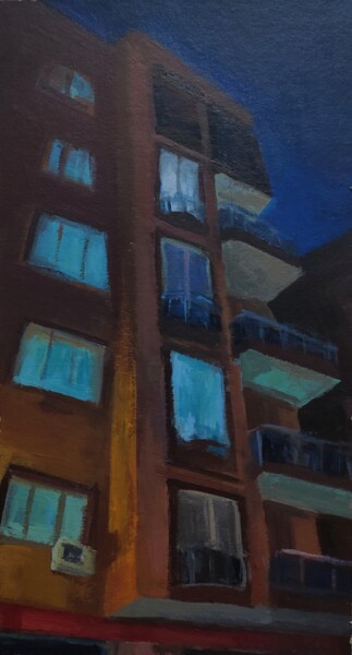 Malerei mit dem Titel "BuildingNight_2021" von Uğur Ergül, Original-Kunstwerk, Acryl