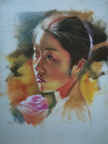 Painting titled "BEAUTIFUL GIRLS 12" by Ujang Ismail, Original Artwork, Oil