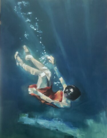 Pintura intitulada "sink into solitude" por Ujang Ismail, Obras de arte originais, Óleo