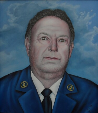 Schilderij getiteld "der Kommissar II" door Uko Post, Origineel Kunstwerk, Olie