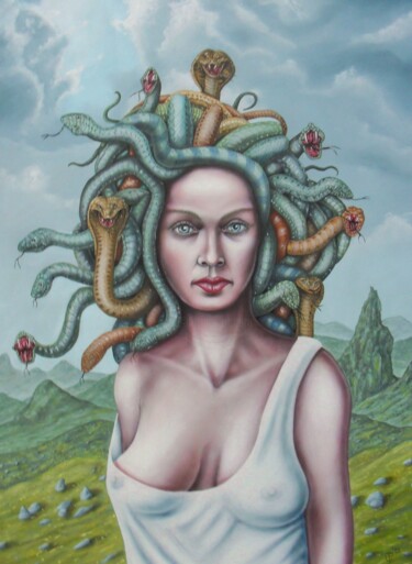 Schilderij getiteld "Medusa II" door Uko Post, Origineel Kunstwerk, Olie