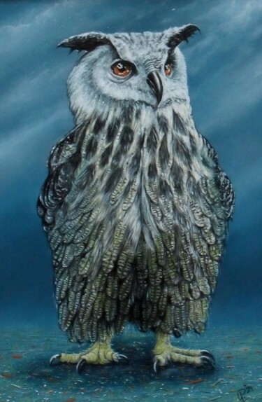 Painting titled "Owl" by Uko Post, Original Artwork, Oil