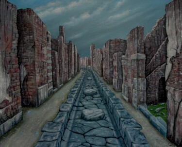 Peinture intitulée "Straatje in Pompeii" par Uko Post, Œuvre d'art originale, Huile