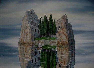 Malerei mit dem Titel "die Toteninsel-----…" von Uko Post, Original-Kunstwerk, Öl