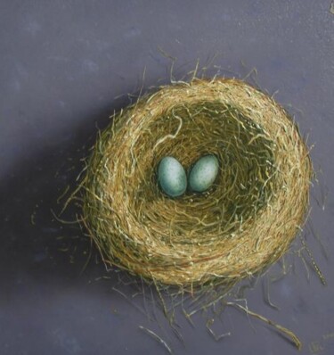 Peinture intitulée "left nest with eggs" par Uko Post, Œuvre d'art originale, Autre