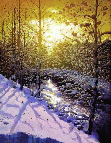 Картина под названием "Зимнее утро" - Sergey Puzirchenko, Подлинное произведение искусства, Масло