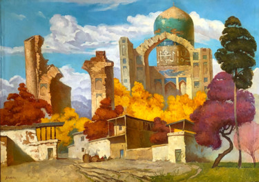 제목이 "Bibikhanum"인 미술작품 Uktam Isirgapov로, 원작, 기름 나무 들것 프레임에 장착됨
