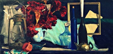 Pittura intitolato "«blue still life»" da Uktam Isirgapov, Opera d'arte originale, Olio