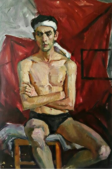 Painting titled "“Male nude model”" by Uktam Isirgapov, Original Artwork, Oil