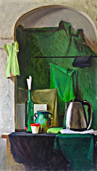 Pintura titulada "«still life» green" por Uktam Isirgapov, Obra de arte original, Oleo
