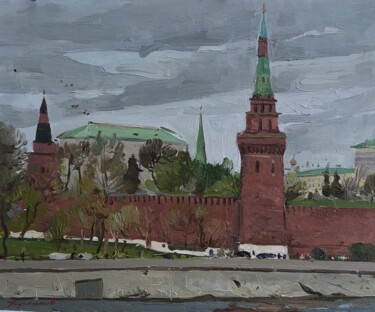 Peinture intitulée "Kremlin embankment" par Uktam Isirgapov, Œuvre d'art originale, Huile