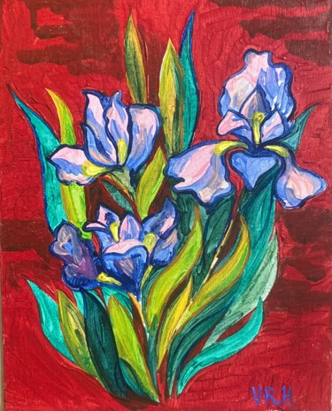 Painting titled "Irises" by Ulada Ramanovich Hicheri, Original Artwork, Acrylic