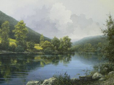 Peinture intitulée "Le Doubs après la p…" par Uladzimir Anishchanka, Œuvre d'art originale, Huile Monté sur Châssis en bois