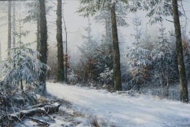 Painting titled "Forêt d'hiver" by Uladzimir Anishchanka, Original Artwork, Oil Mounted on artwork_cat.