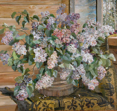Картина под названием "lilac" - Uladzimir Khadarovich, Подлинное произведение искусства
