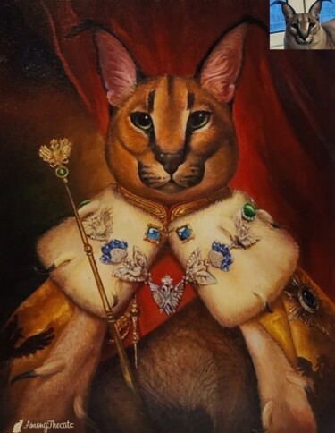 Painting titled "Большой Русский Кот" by Iuliia Bagrova (Amongthecats), Original Artwork, Oil Mounted on Wood Stretcher frame