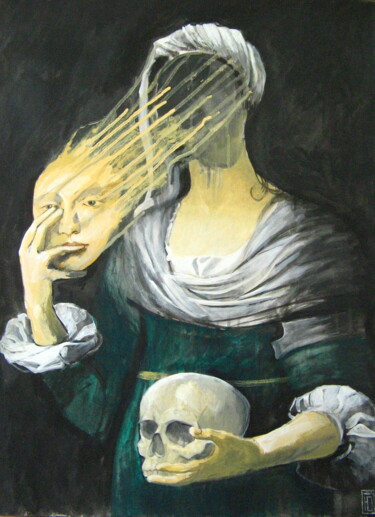 Schilderij getiteld "Без маски" door Iuliia Bezshtanko, Origineel Kunstwerk, Tempera