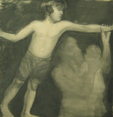 Painting titled "мальчик в окне" by Iuliia Bezshtanko, Original Artwork, Charcoal