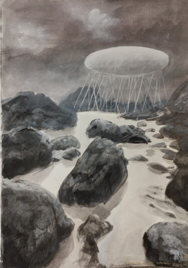 Картина под названием "рассказы из петли 9" - Юлия Безштанко, Подлинное произведение искусства, Акварель