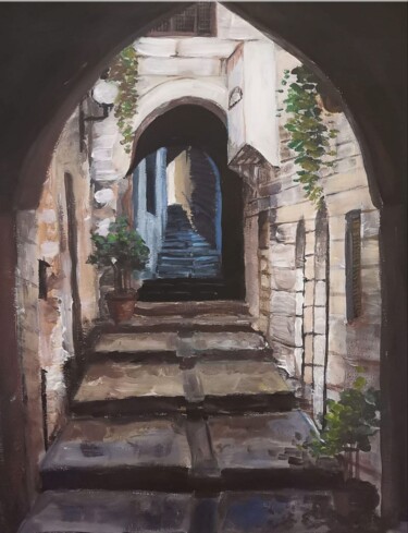 Peinture intitulée "Переулок Иерусалима" par Ulia Bicenova, Œuvre d'art originale, Acrylique