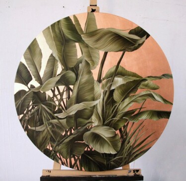 Peinture intitulée "Листья в бронзе" par Iuliia Briazkun, Œuvre d'art originale, Acrylique Monté sur Châssis en bois