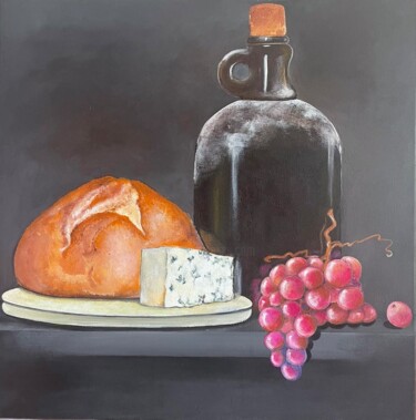 Painting titled "Бутылка, хлеб, сыр…" by Iuliia Chernobyl, Original Artwork, Acrylic