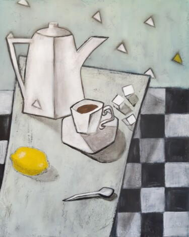 Pittura intitolato "Чайник, лемон и сах…" da Iuliia Chernobyl, Opera d'arte originale, Acrilico