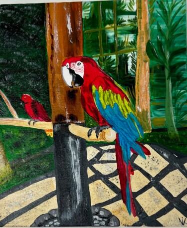 Картина под названием "Попугай" - Юлия Добровольская, Подлинное произведение искусства, Акрил