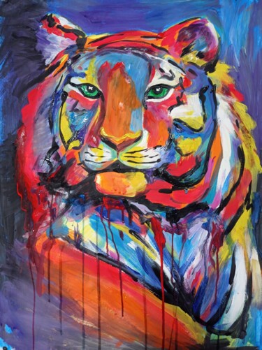 Peinture intitulée "Тигр в оригинале" par Iuliia Faer, Œuvre d'art originale, Gouache