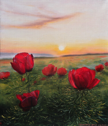 Картина под названием "Лазоревый цветок. Л…" - Юлия Горчакова, Подлинное произведение искусства, Масло Установлен на Деревян…