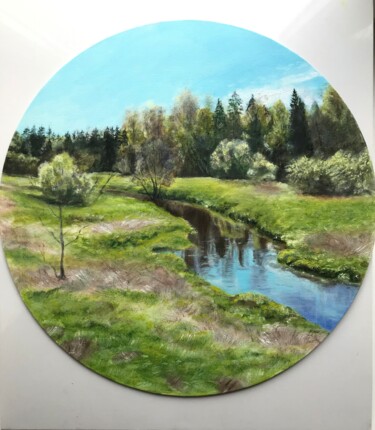 Картина под названием "Река в мае" - Юлия Маск (JPMusk), Подлинное произведение искусства, Масло Установлен на картон