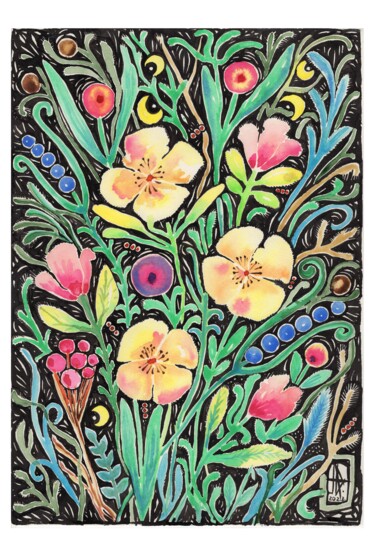 Картина под названием "Abstraction. Flower…" - Юлия Нагорная, Подлинное произведение искусства, Акварель