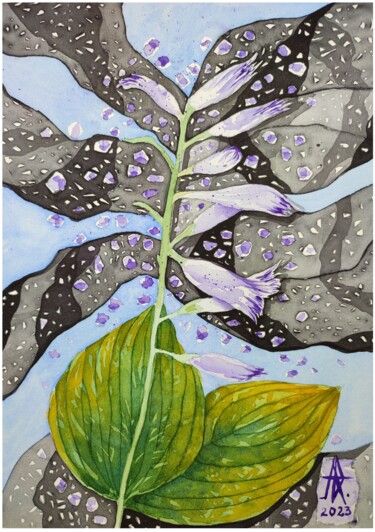 Malerei mit dem Titel "Wild flower" von Ulia Nagornaa, Original-Kunstwerk, Aquarell